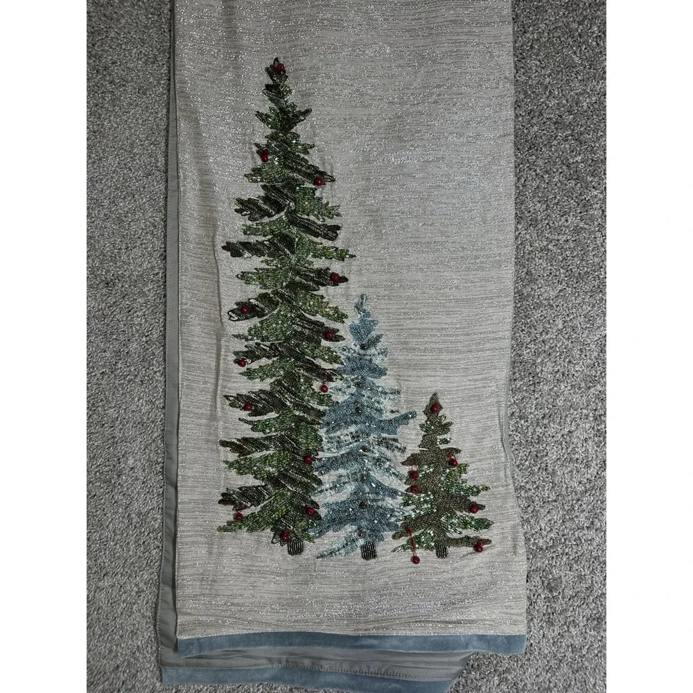 Tahari Home Christmas Tree Table Runner Beaded Metallic 72
